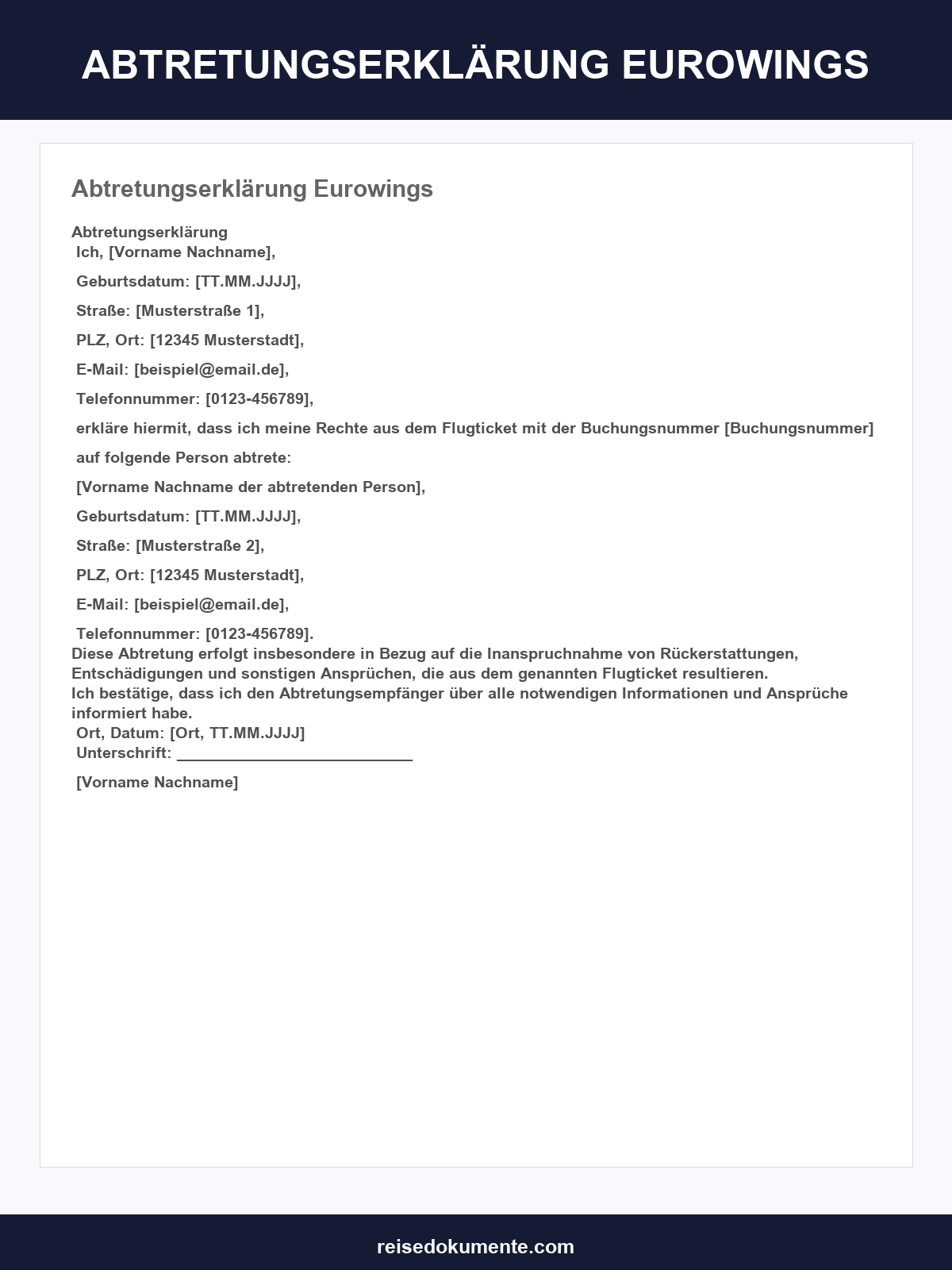 Abtretungserklärung Eurowings