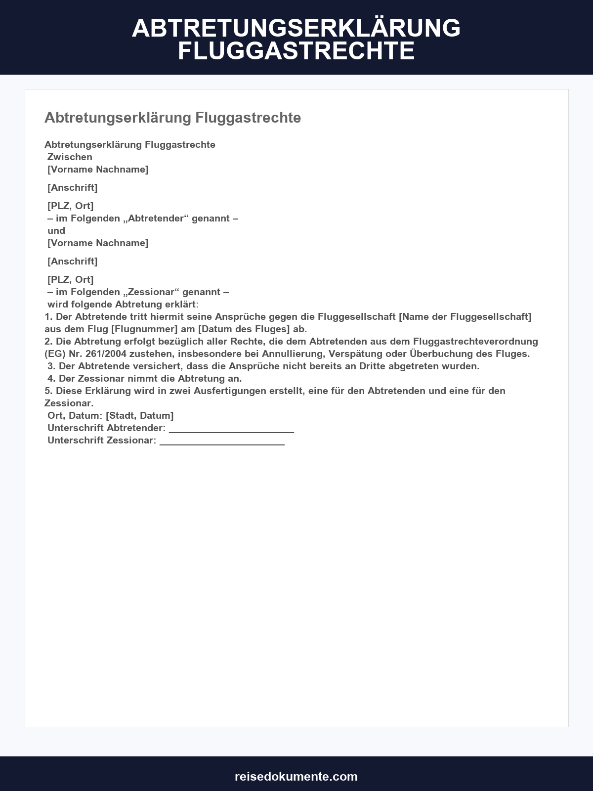 Abtretungserklärung Fluggastrechte Muster