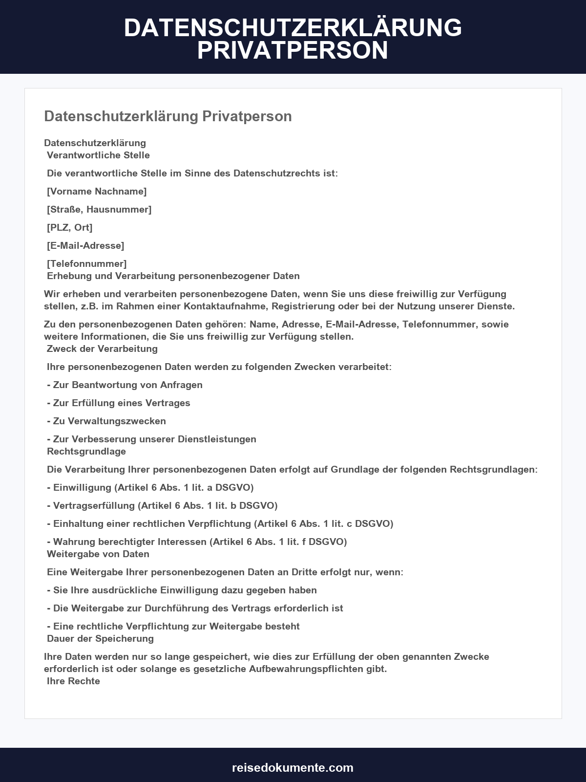 Datenschutzerklärung Privatperson Muster