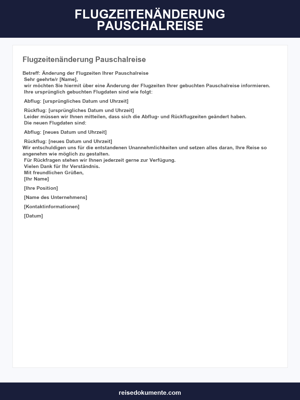 Flugzeitenänderung Pauschalreise Musterbrief