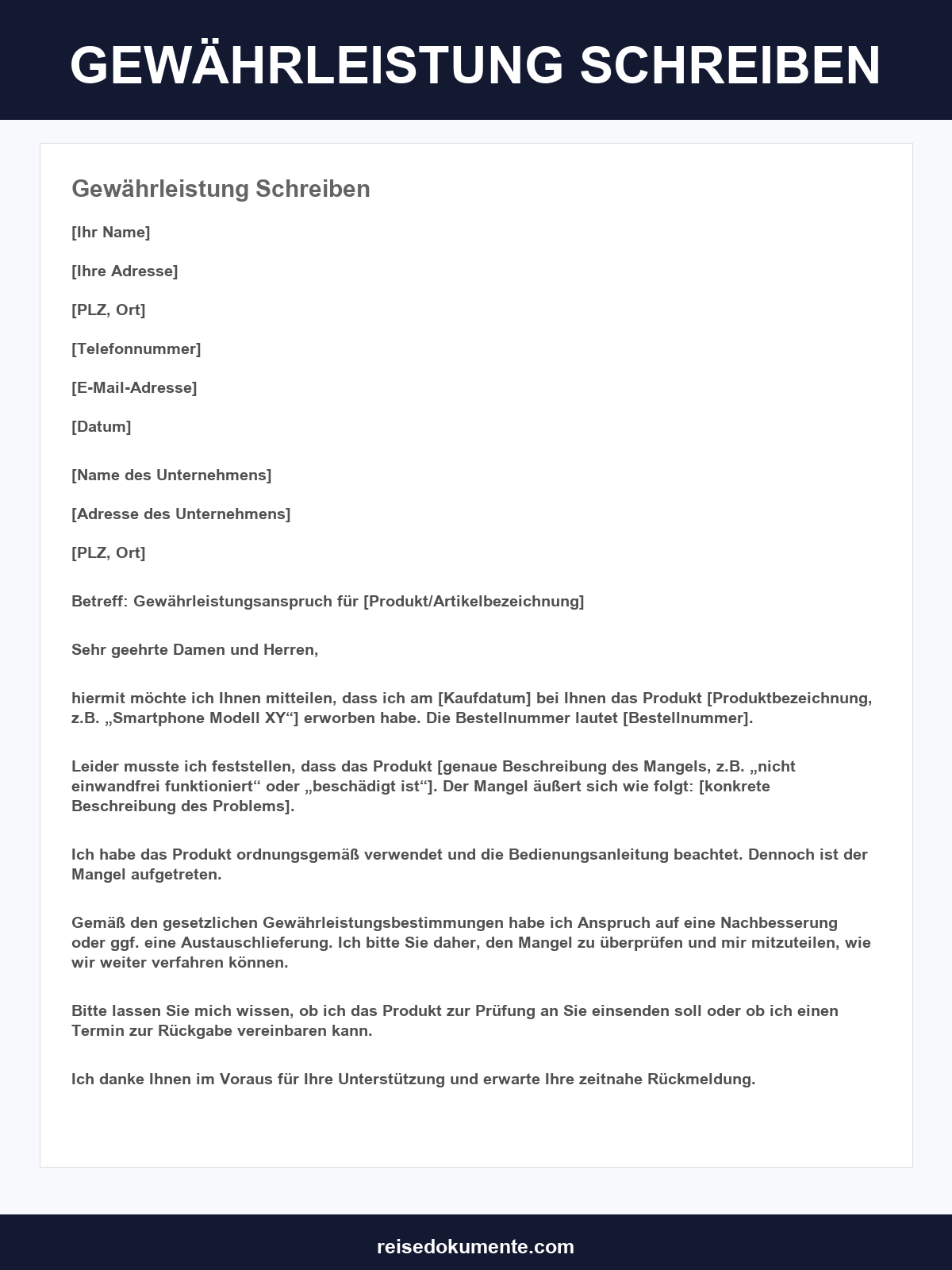 Gewährleistung Schreiben Vorlage