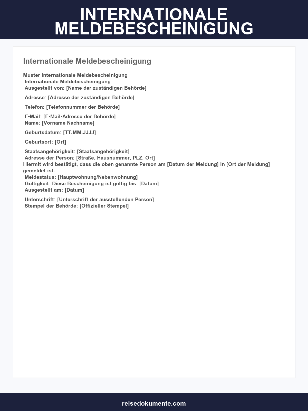 Internationale Meldebescheinigung Muster