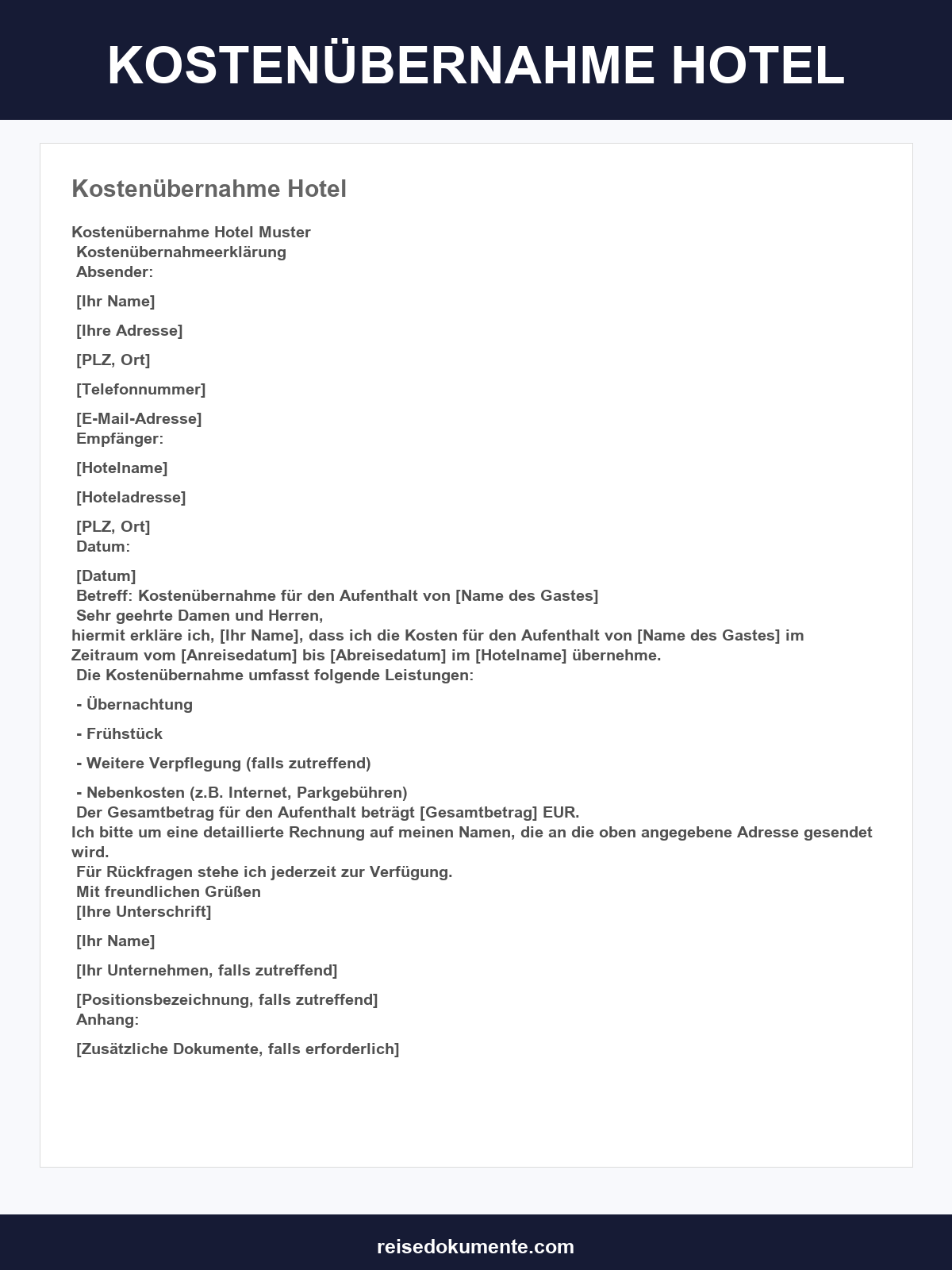 Kostenübernahme Hotel