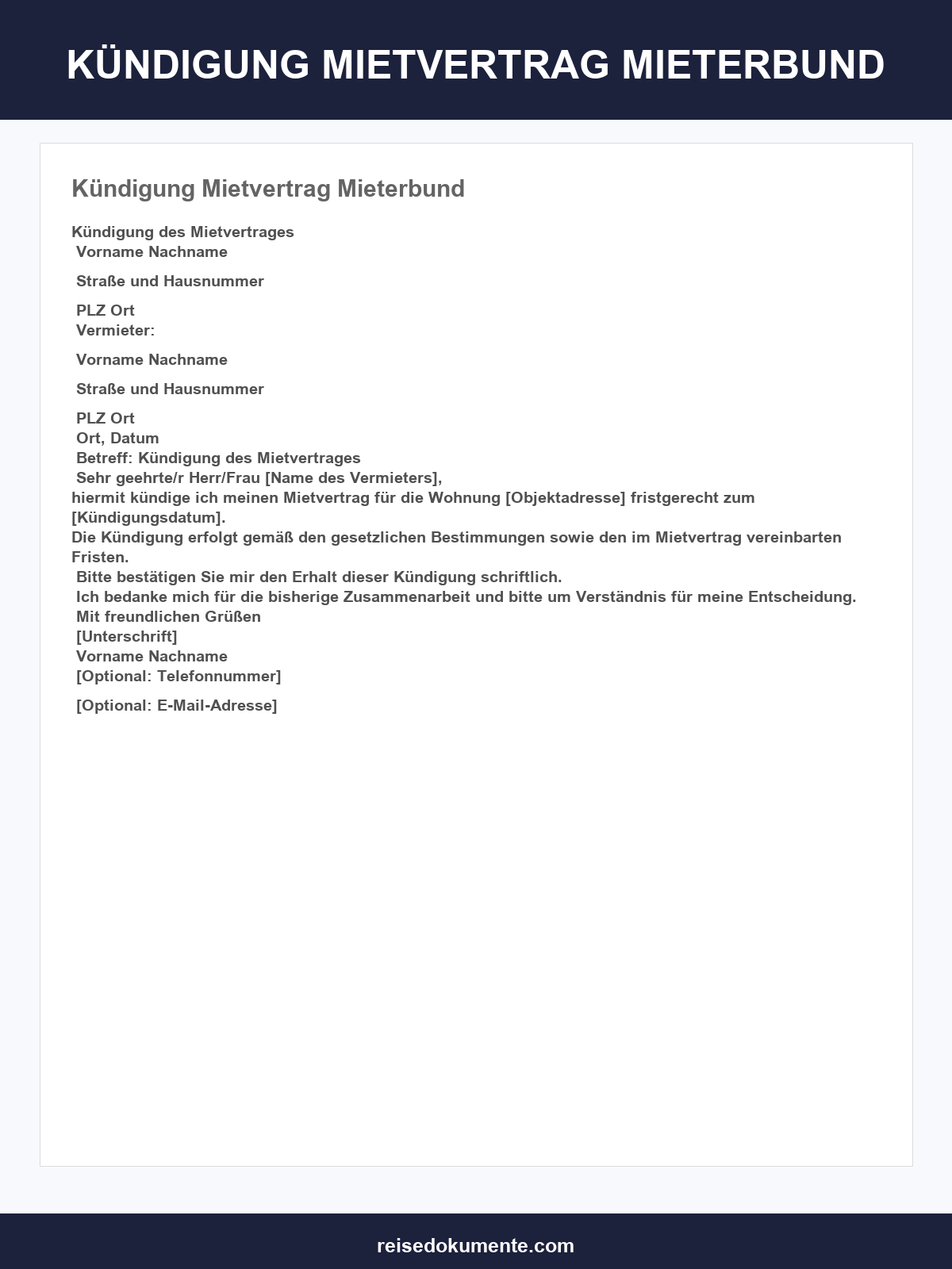 Kündigung Mietvertrag Vorlage Mieterbund