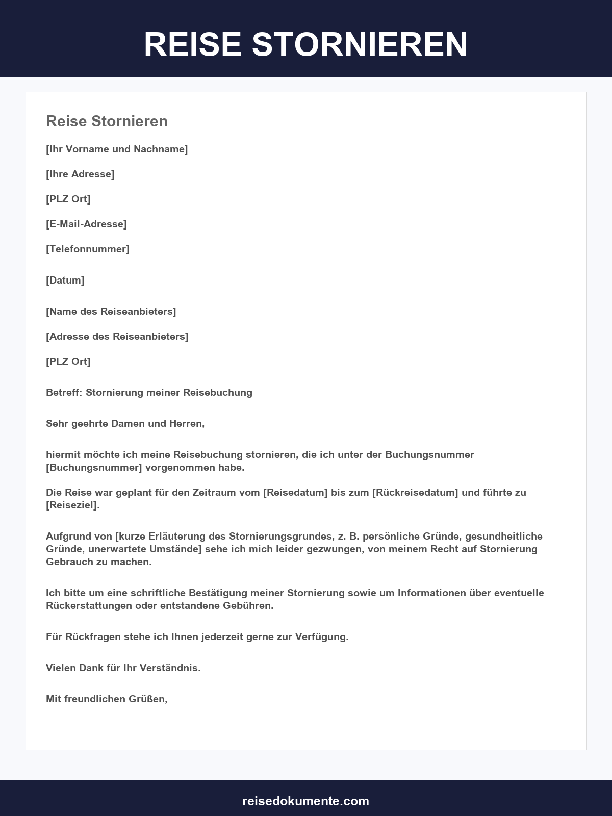 Reise Stornieren Muster