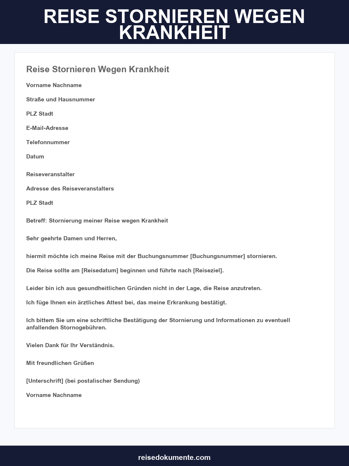 Reise Stornieren Wegen Krankheit Musterbrief