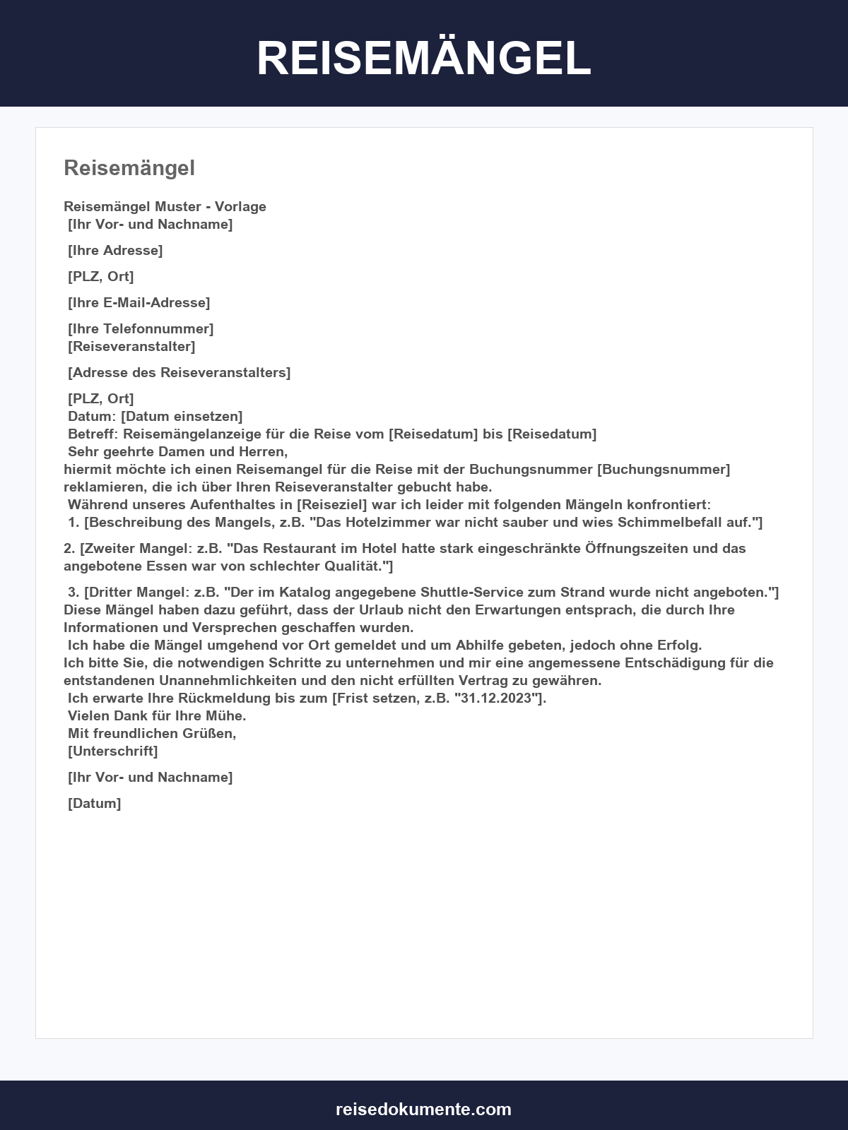 Reisemängel Musterbrief