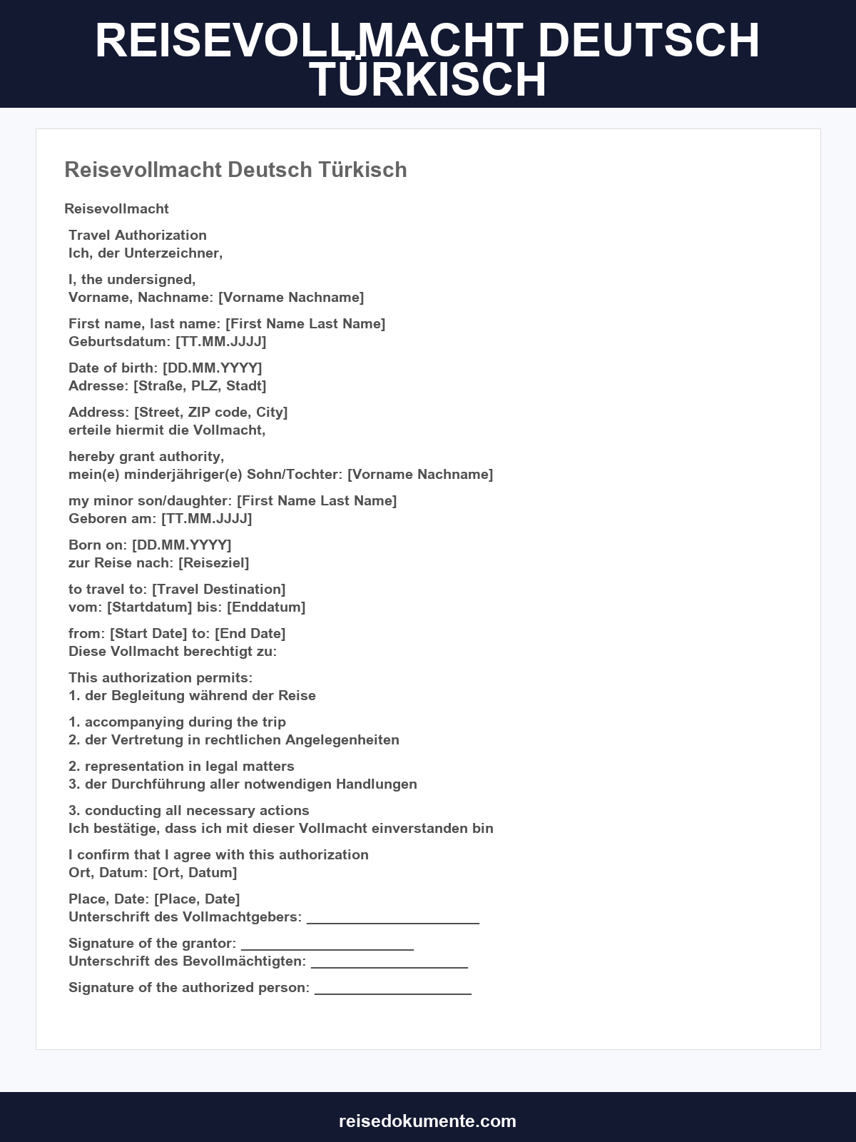 Reisevollmacht Deutsch Türkisch