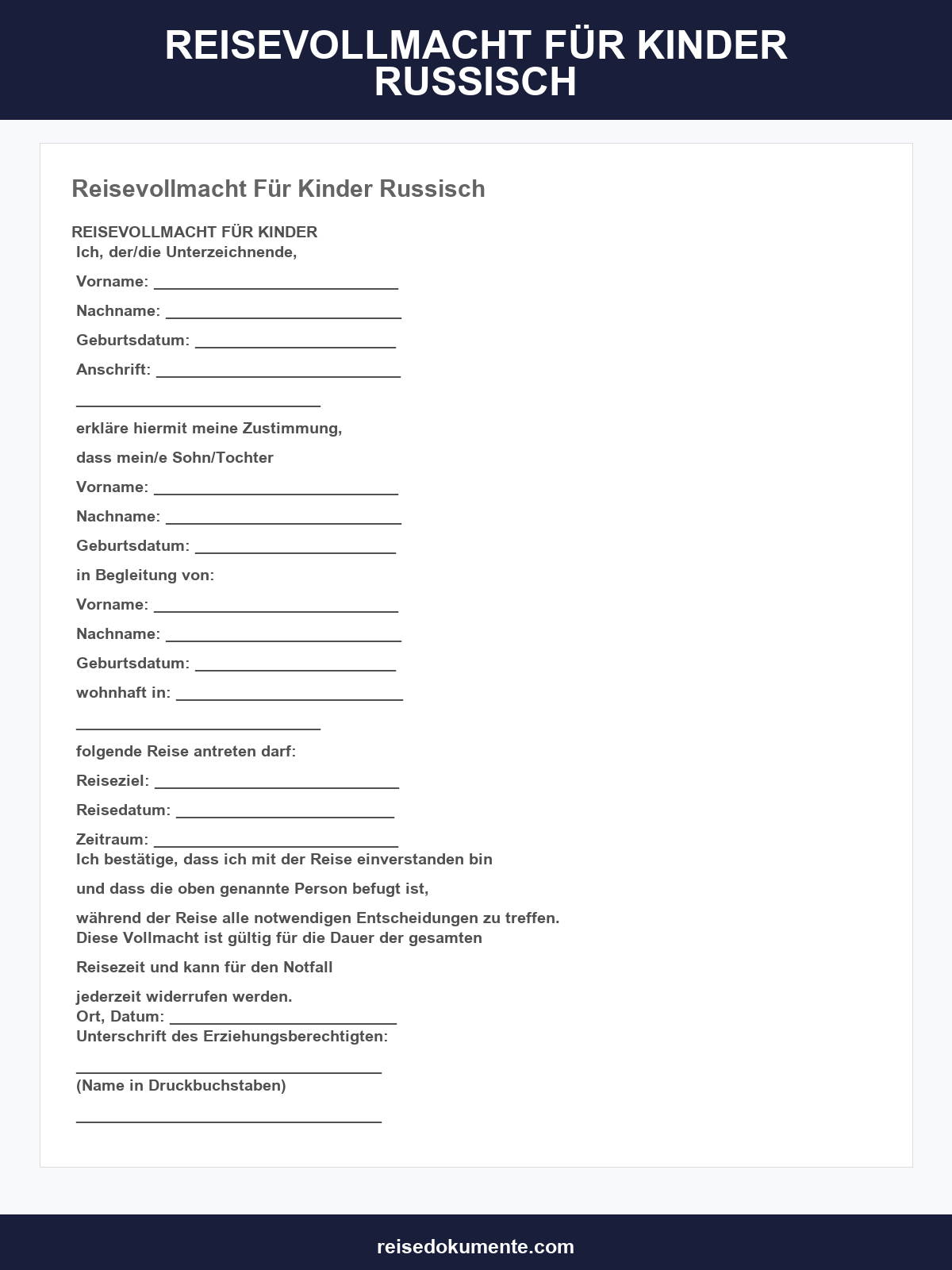 Reisevollmacht Für Kinder Russisch