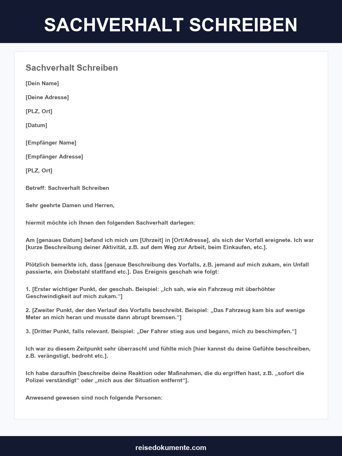 Sachverhalt Schreiben Muster