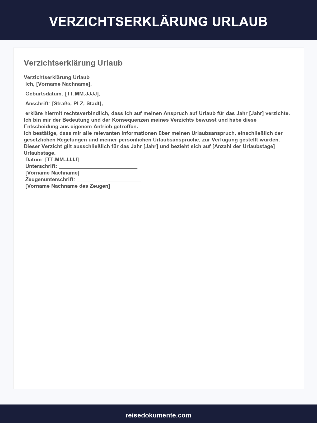 Verzichtserklärung Urlaub Muster