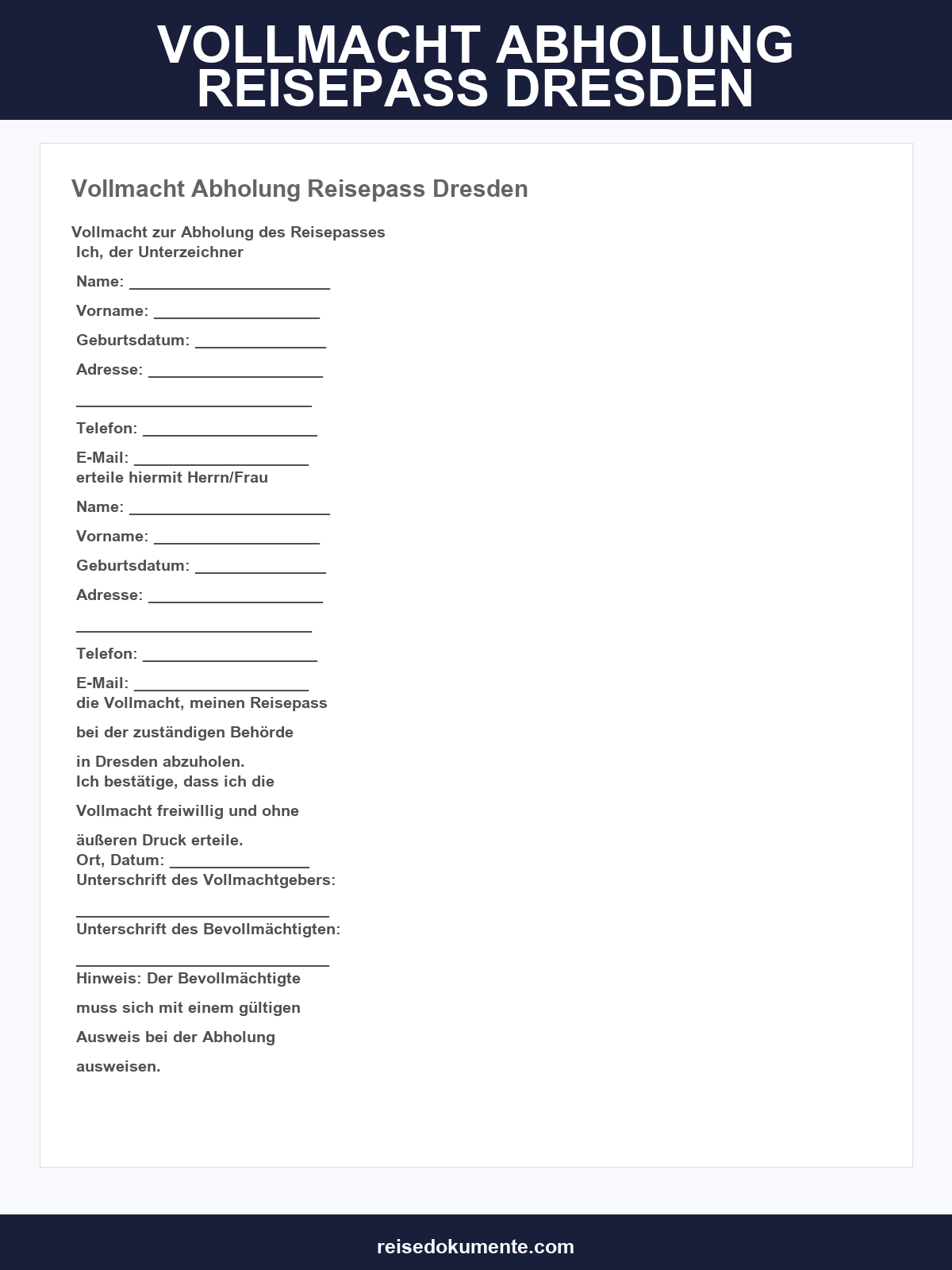 Vollmacht Abholung Reisepass Dresden