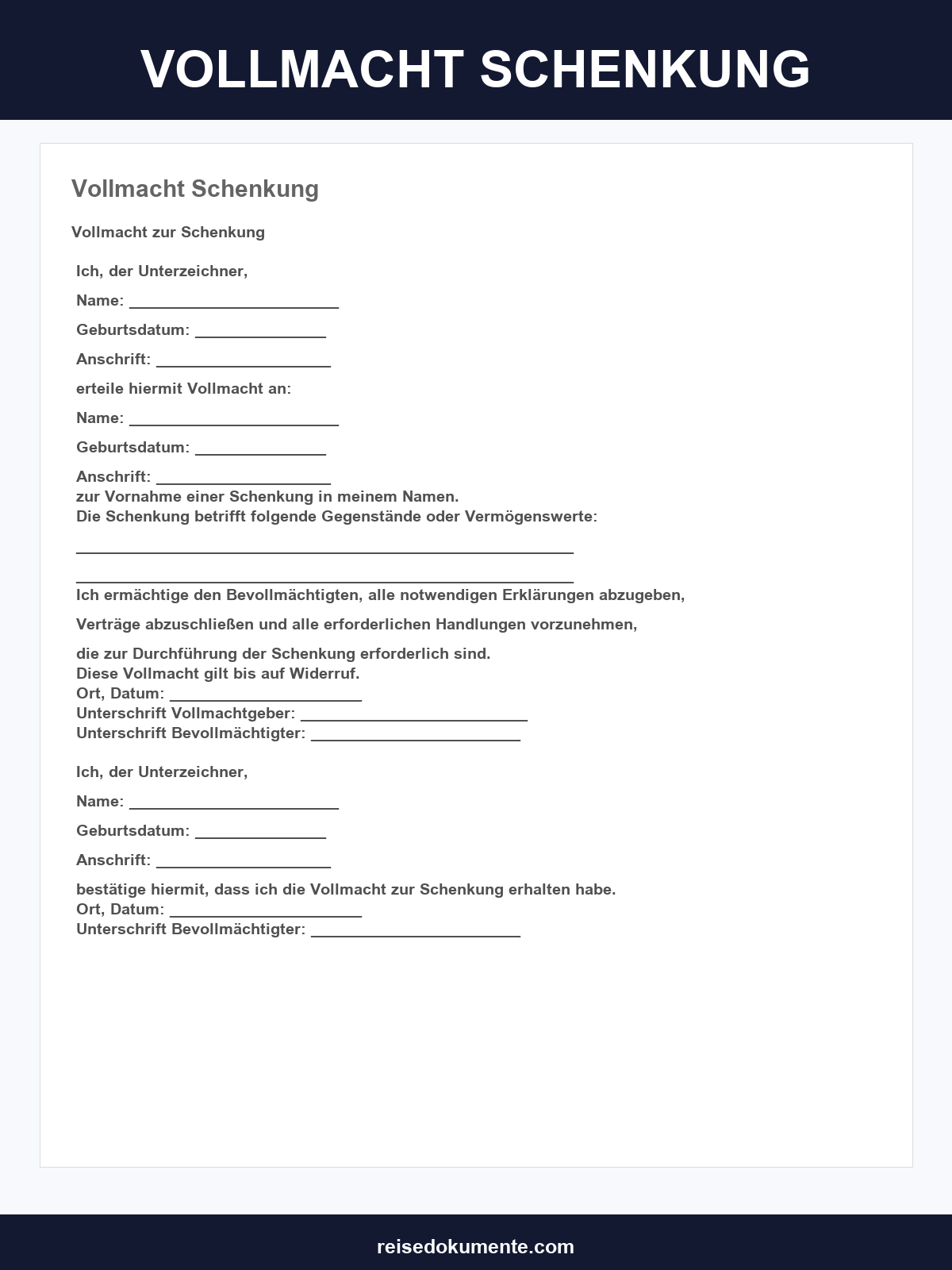 Vollmacht Schenkung Muster