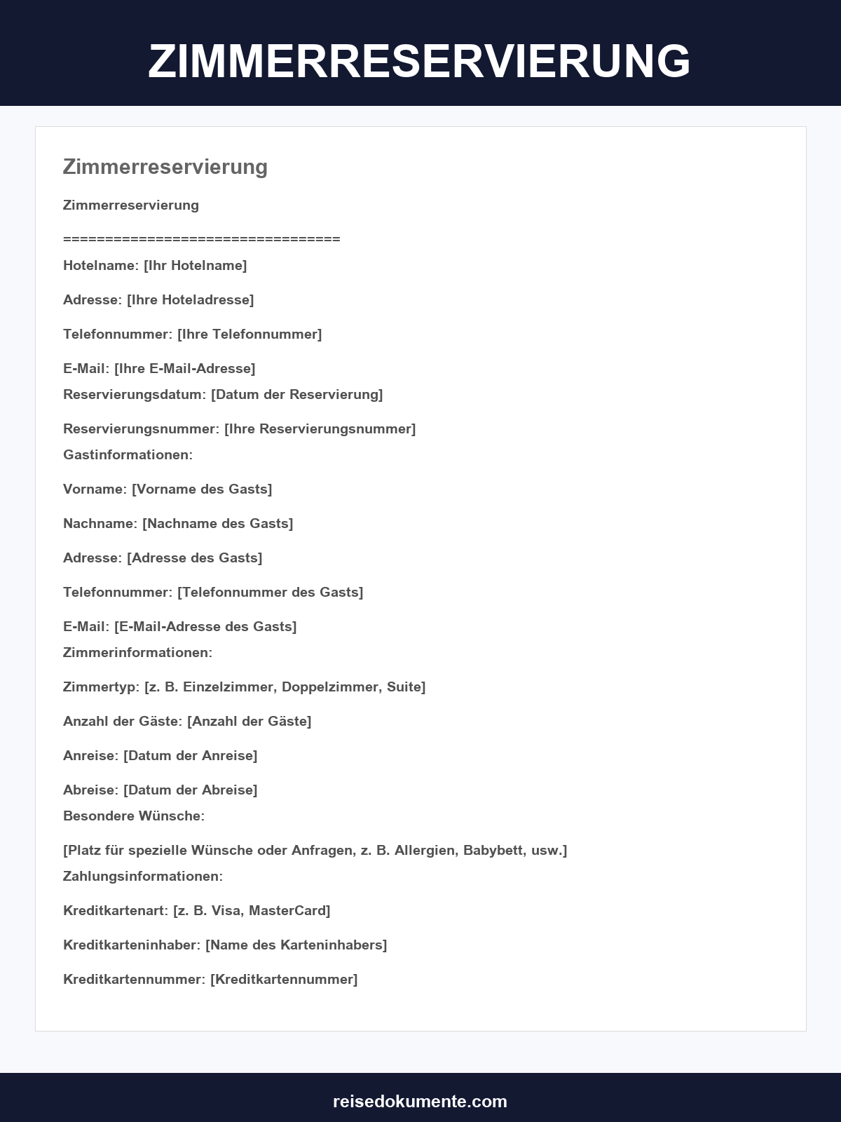 Zimmerreservierung Muster